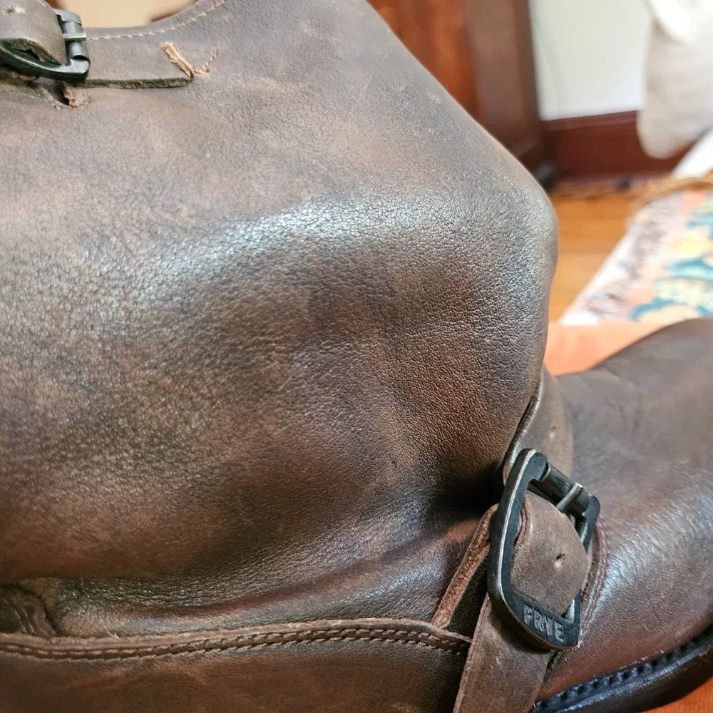 Frye Brown Leather Ankle Harness Boots